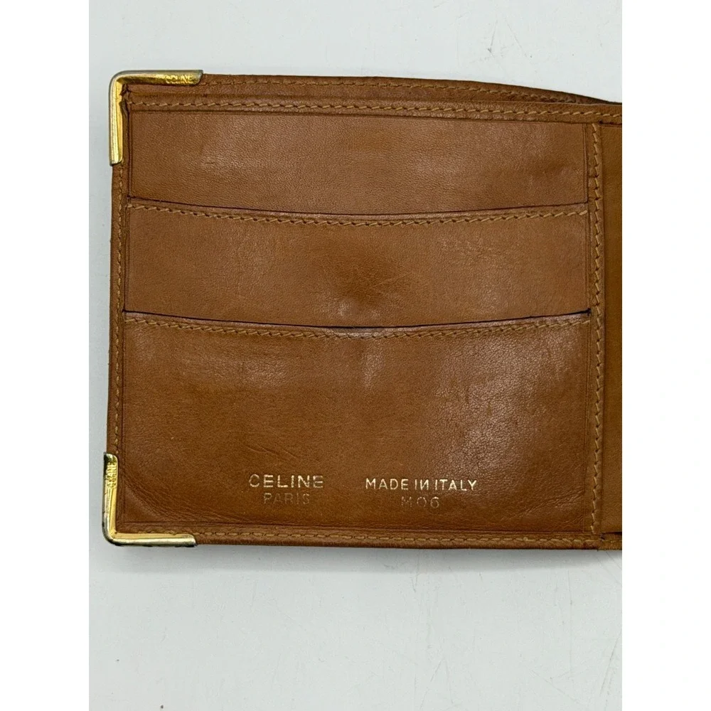 CELINE M06 Vintage Macadam Bifold Wallet Brown Leather Trim Coin Pocket AS IS